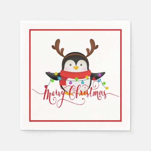 クリスマスペンギン スタンダードカクテルナプキン (正面)