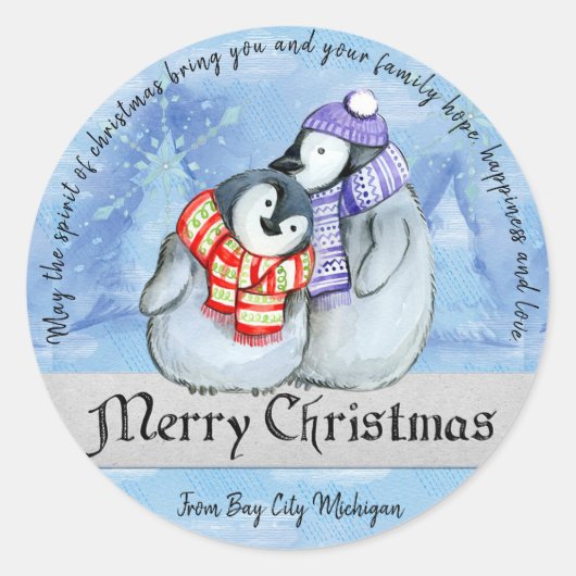 クリスマスペンギン ラウンドシール (正面)