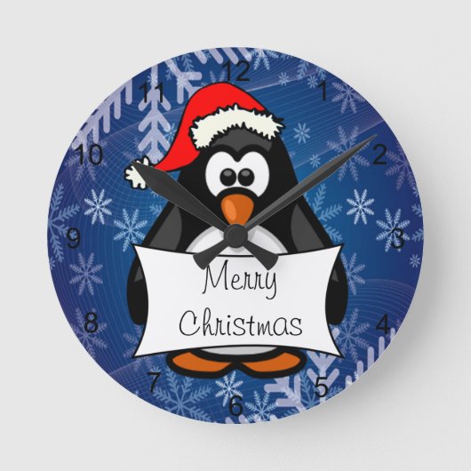 クリスマスペンギン ラウンド壁時計 (正面)