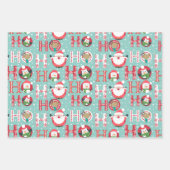 クリスマスペンギン、雪だるま、サンタオングリーン ラッピングペーパーシート (正面)