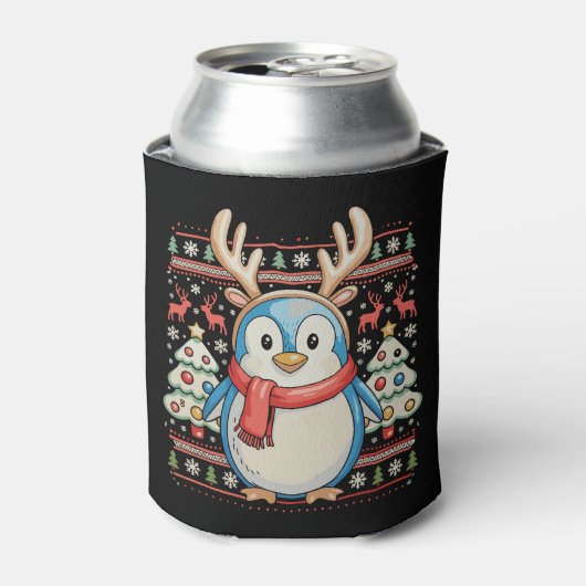 クリスマスペンギン Xmas ださいセーター 雪 ホリデー 缶クーラー (缶正面)