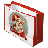 クリスマスペンブロークウェルシュコーギー子犬 ラージペーパーバッグ (正面アングル)