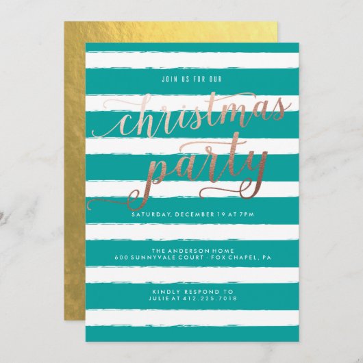 クリスマスホストライプのリデーパーティ招待状 招待状 (正面/裏面)