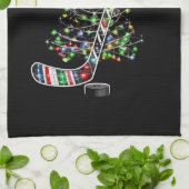 クリスマスホッケースポーツボールサンタハットクリスマス キッチンタオル (折り畳み)