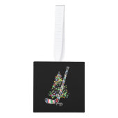 クリスマスホッケースポーツボールサンタハットクリスマス キューブオーナメント (正面)