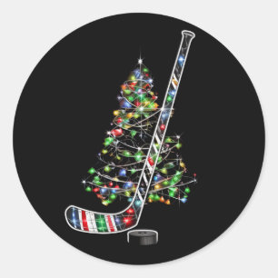 クリスマスホッケースポーツボールサンタハットクリスマス ラウンドシール