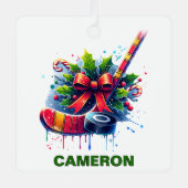 クリスマスホッケーファン名前をカスタムする メタルオーナメント (正面)