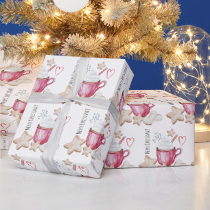 クリスマスホットココアとクッキーの水の色インビタット ラッピングペーパー