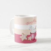 クリスマスホットココアとクッキーの水色 コーヒーマグカップ (正面左)