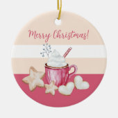 クリスマスホットココアとクッキーの水色 セラミックオーナメント (正面)
