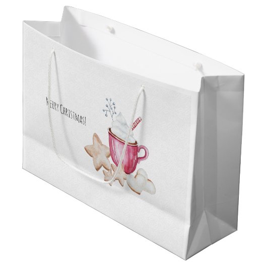 クリスマスホットココアとクッキーの水色 ラージペーパーバッグ (正面アングル)