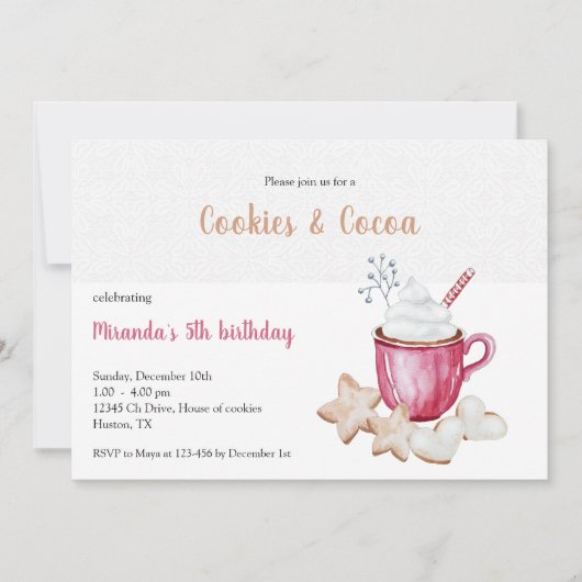 クリスマスホットココアとクッキーの水色 招待状 (正面)