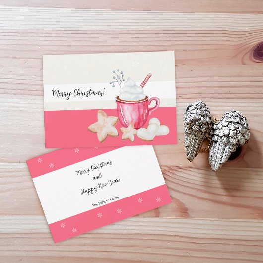 クリスマスホットココアとクッキーの水色 招待状