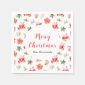 クリスマスホットココアとレッドポインセティアス スタンダードカクテルナプキン (正面)