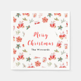 クリスマスホットココアとレッドポインセティアス スタンダードカクテルナプキン