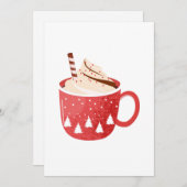 クリスマスホットココアの赤いクリスマスツリーカップ 招待状 (正面/裏面)