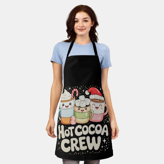 クリスマスホットココアクルークリスマスホリデーファミリー エプロン (着用した状態)