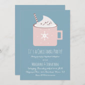 クリスマスホットココアパーティーブルーピンク招待状 招待状 (正面/裏面)