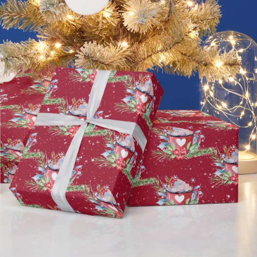 クリスマスホットチョコレートと雪片 ラッピングペーパー (クリスマス)