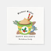 クリスマスホットチョコレートカップグリーンホワイト スタンダードカクテルナプキン (正面)