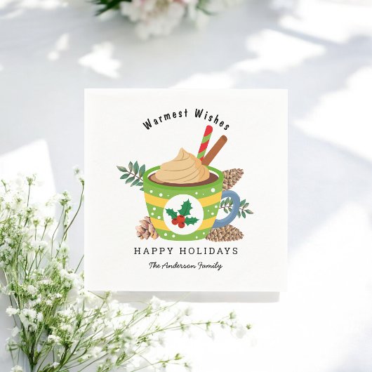 クリスマスホットチョコレートカップグリーンホワイト スタンダードカクテルナプキン