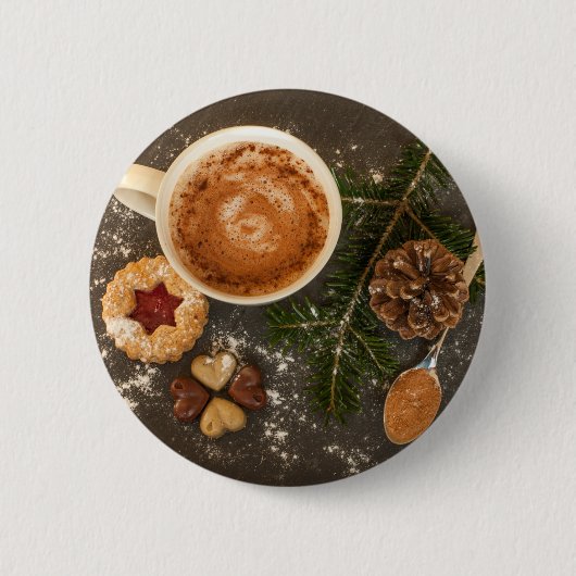 クリスマスホットチョコレート 缶バッジ (正面)
