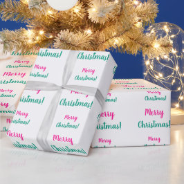 クリスマスホットピンクグリーンメリークリスマス ラッピングペーパー