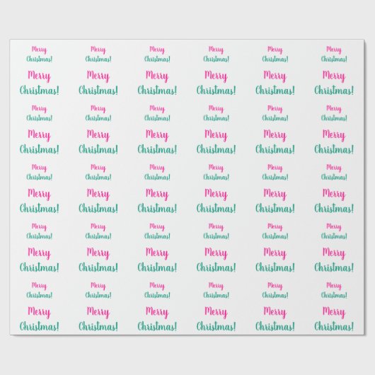 クリスマスホットピンクグリーンメリークリスマス ラッピングペーパー (フラット)