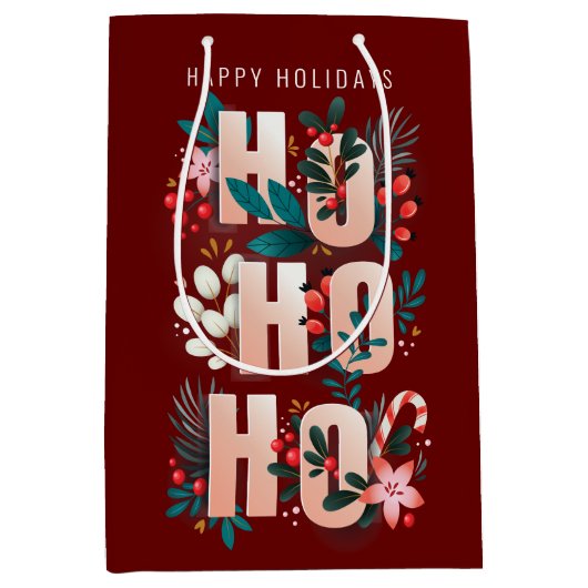クリスマスホホホホホリー枝キャンディーケーン ミディアムペーパーバッグ (正面)