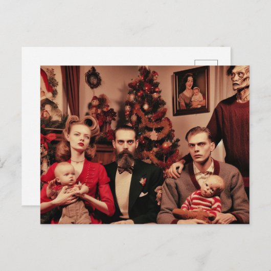 クリスマスホラーレトロ不気味な家族ポートレート ポストカード (正面/裏面)