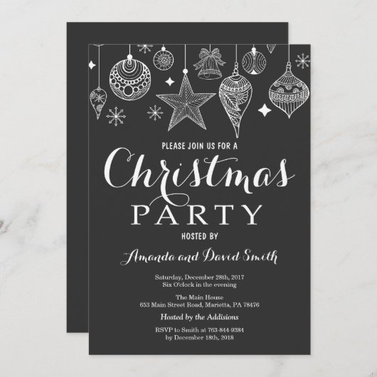 クリスマスホリアディパーティの招待状オーナメント 招待状 (正面/裏面)
