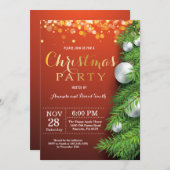 クリスマスホリアディパーティの招待状レッドアンド金ゴールド 招待状 (正面/裏面)