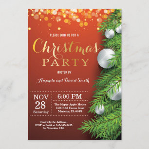 クリスマスホリアディパーティの招待状レッドアンド金ゴールド 招待状