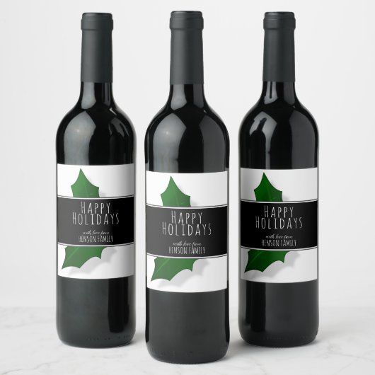 クリスマスホリエレガントーの木のベリーのパーソナル化可能 ワインラベル (ボトル)