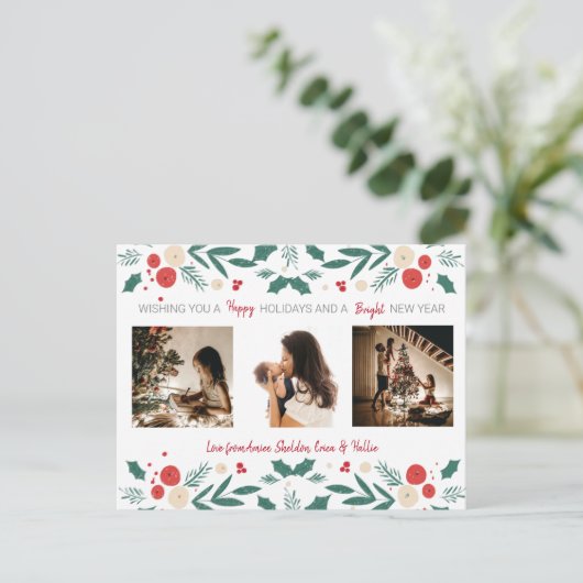 クリスマスホリディアイビーベリー3枚フォトカード ポストカード (スタンド正面)