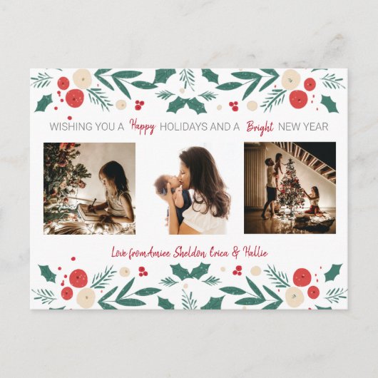 クリスマスホリディアイビーベリー3枚フォトカード ポストカード (正面)