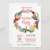 クリスマスホリディパーティの招待状フローラリース 招待状 (正面/裏面)