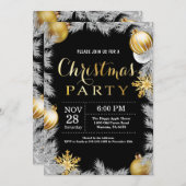 クリスマスホリディパーティの招待状ブラック&金ゴールド 招待状 (正面/裏面)