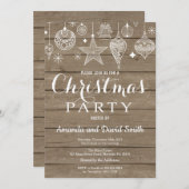 クリスマスホリディパーティの招待状素朴オーナメント 招待状 (正面/裏面)