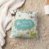 クリスマスホリディピロー – ヴィンテージブルーディアー クッション (ブランケット)