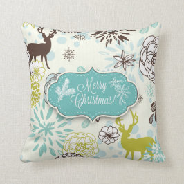 クリスマスホリディピロー – ヴィンテージブルーディアー クッション