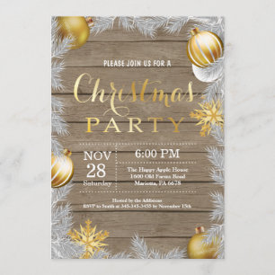 クリスマスホリディ素朴パーティの招待状と金ゴールド 招待状
