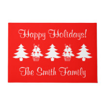 クリスマスホリデイズクリスマスツリーレッドホワイトドアマット