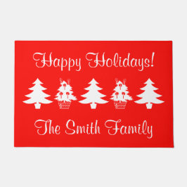 クリスマスホリデイズクリスマスツリーレッドホワイトドアマット ドアマット