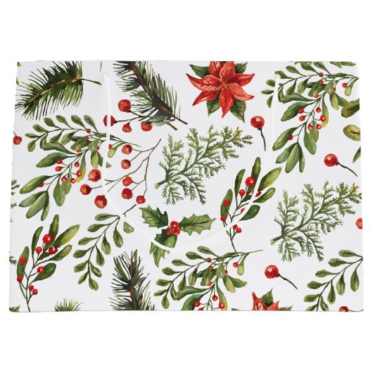 クリスマスホリデイズパインレッドベリーボタニカル ラージペーパーバッグ (正面)