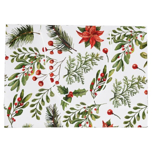 クリスマスホリデイズパインレッドベリーボタニカル ラージペーパーバッグ (裏面)