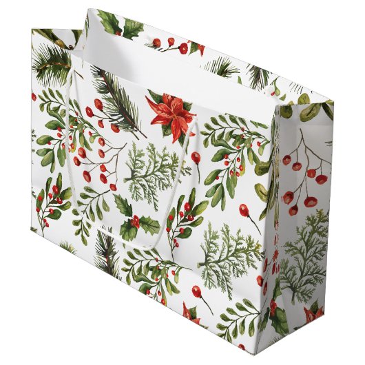 クリスマスホリデイズパインレッドベリーボタニカル ラージペーパーバッグ (正面アングル)