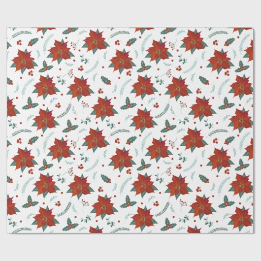 クリスマスホリデイズレッドポインセチア花の模様 ラッピングペーパー (フラット)