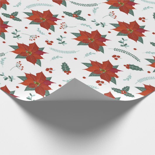クリスマスホリデイズレッドポインセチア花の模様 ラッピングペーパー (角)