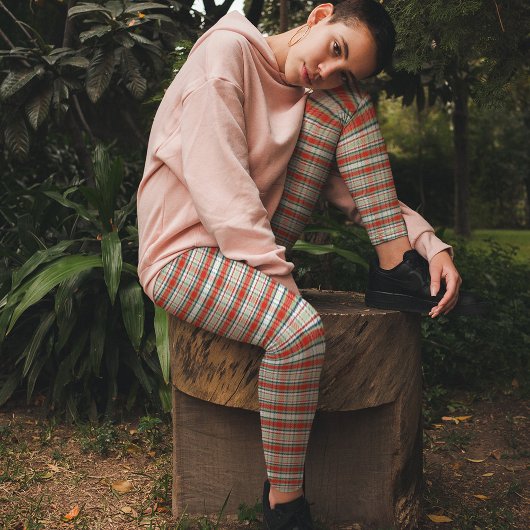 クリスマスホリデシンプルー素朴レッドグリーンプレイド レギンス